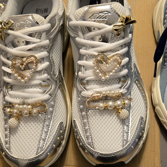 Avia Shoes - Avia White and Silver Athletic Shoes with Gold Accents